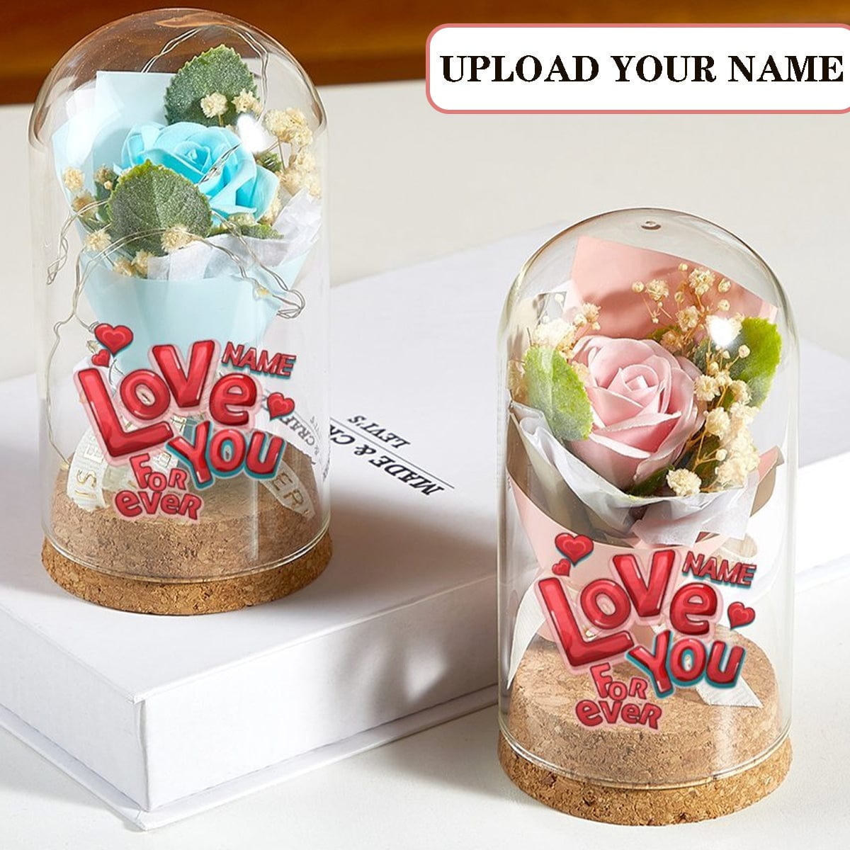 Custom Name Love You Text Eternal Flowers Glass Cover Ornaments Valentine&