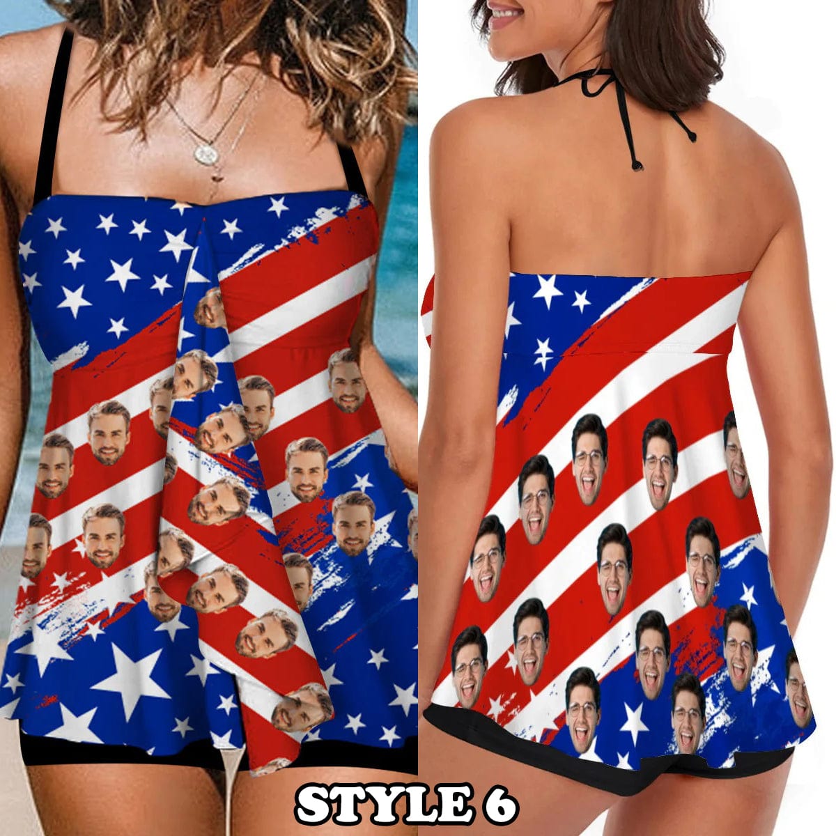 Custom Face American Flag Swimsuit Personalized Women&