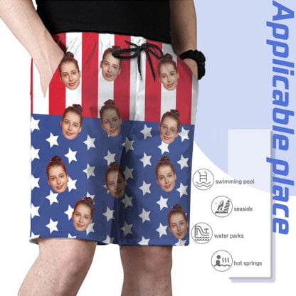 Custom American Flag Face Quick Dry Swim Trunks Personalized Gift for Him