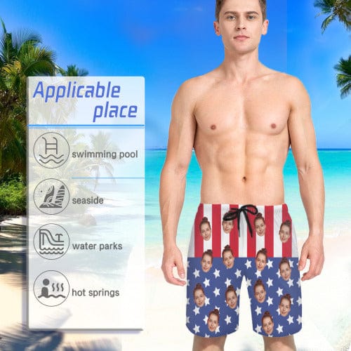 Custom American Flag Face Quick Dry Swim Trunks Personalized Gift for Him