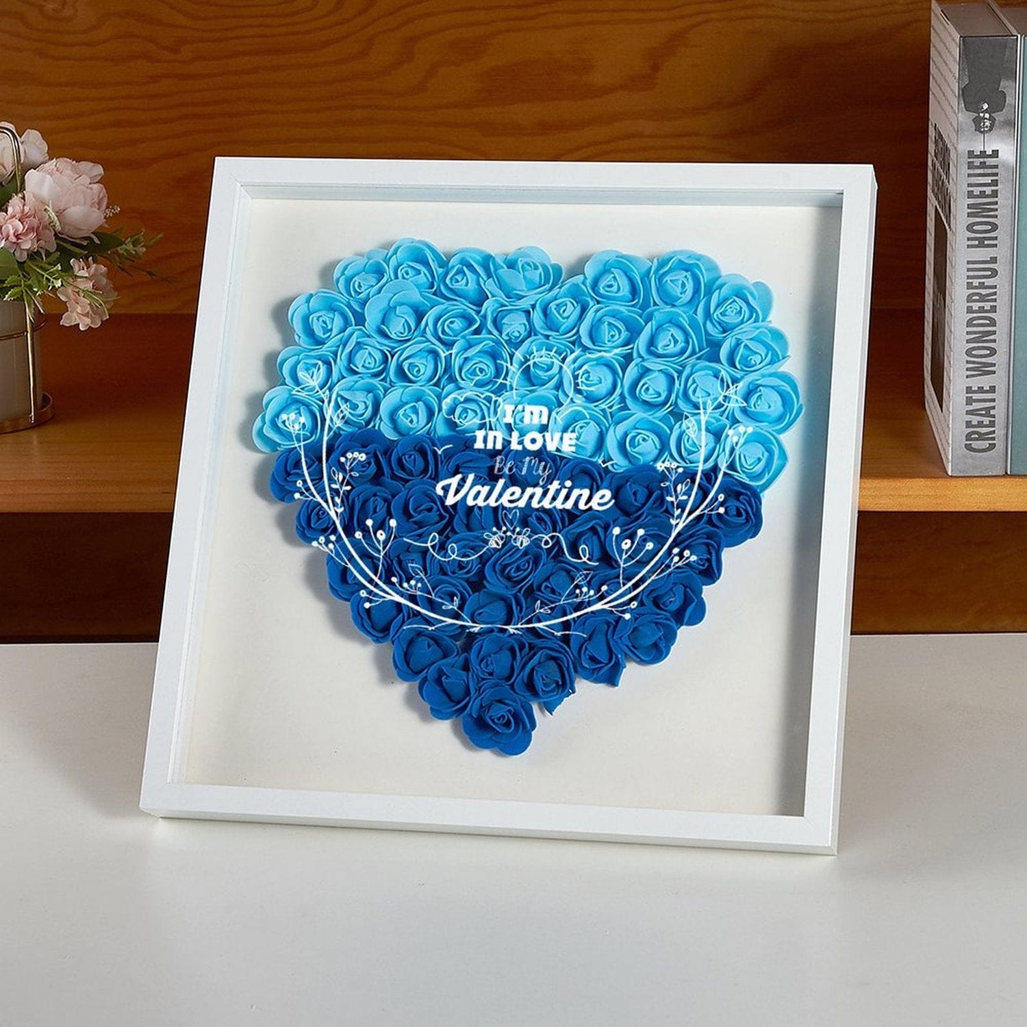 Custom Text Heart-shaped Paper Flower Shadow Box Valentine&