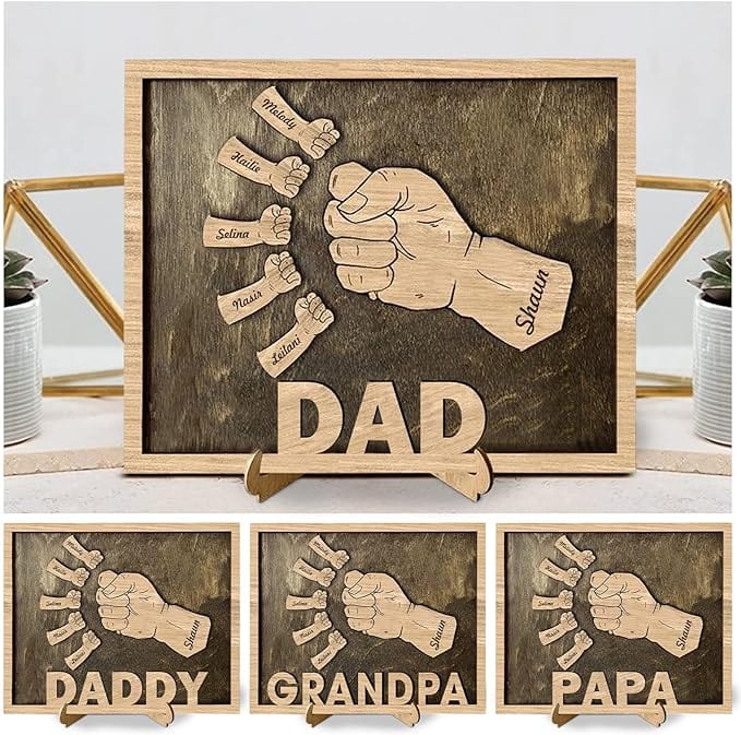 Personalized Fists Fathers Day Wood Sign  Custom Dad Plaque Family Tree Frames Wooden Plaques Decor