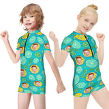 Custom Face Lemon Short Sleeve Two Piece Tankini Personalized Kid Swimsuit