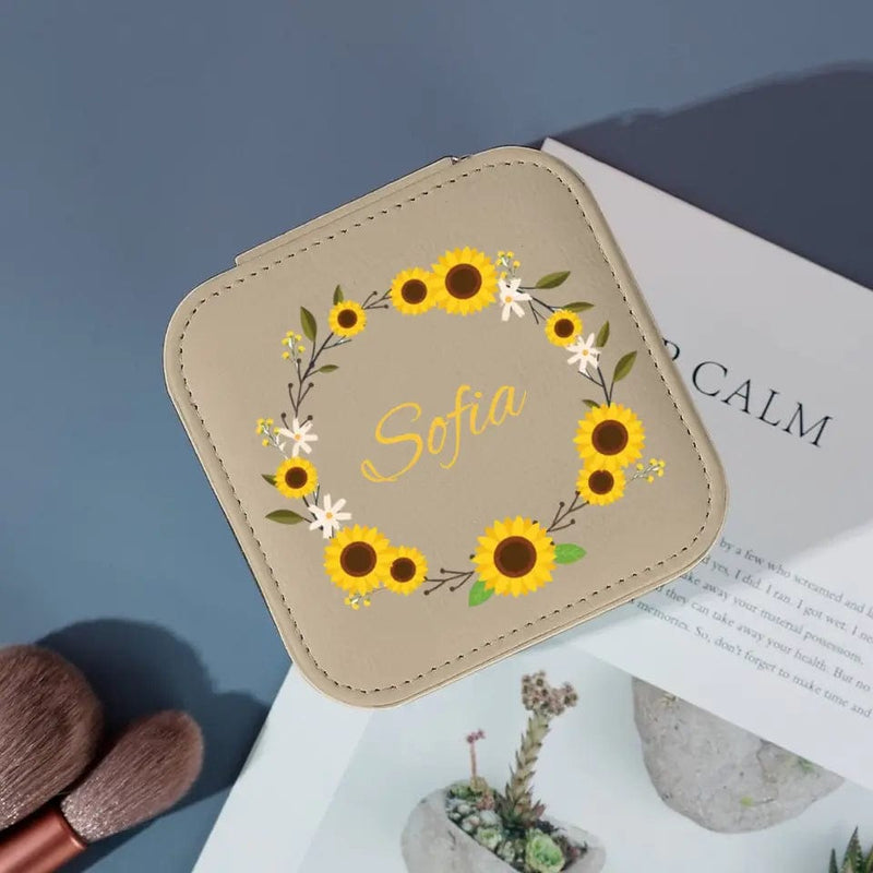 Custom Name Various Sunflowers Jewelry Box Travel Jewelry Base Bridesmaid Gift Best Gift For Her