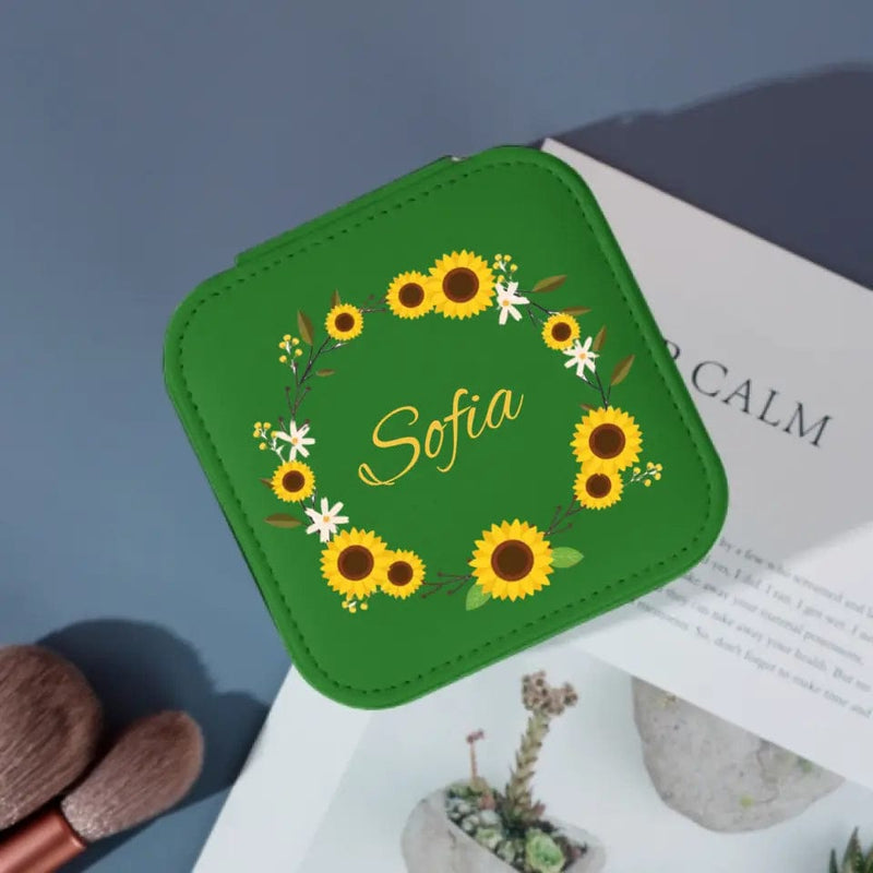 Custom Name Various Sunflowers Jewelry Box Travel Jewelry Base Bridesmaid Gift Best Gift For Her