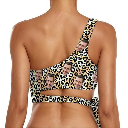 Custom Face Leopard Separated Bikinis Top&amp;Bottom A Line Trouser Midi Skirt with Pockets for Womens