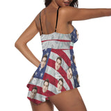 [New Arrivals] 4th of July Custom Face  USA Flag Swimsuit USA Flag Bathing Suit with Husband Face