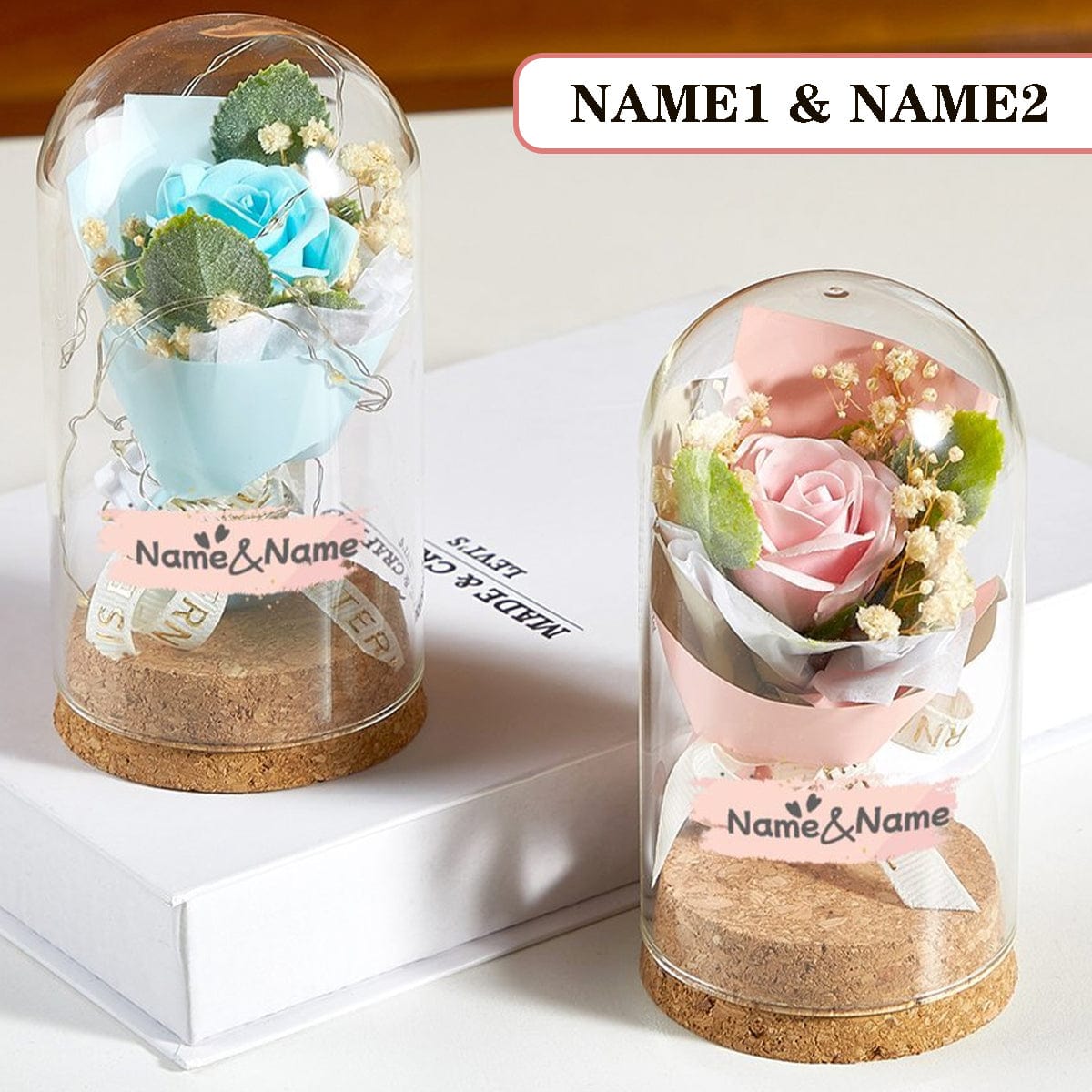 Custom Name Eternal Flowers Glass Cover Ornaments Valentine&