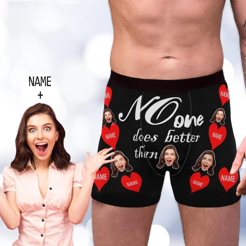 Custom Face&Name Better Love Men's Boxer Brief Personalized Photo or Image Underwear For Valentine's Day Gift