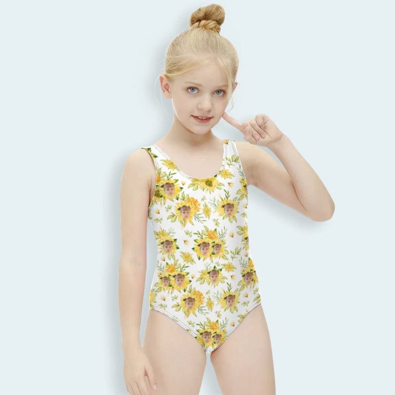 Custom Face Diasy One Piece Kid's Swimsuit Personalized Swimsuit For Children