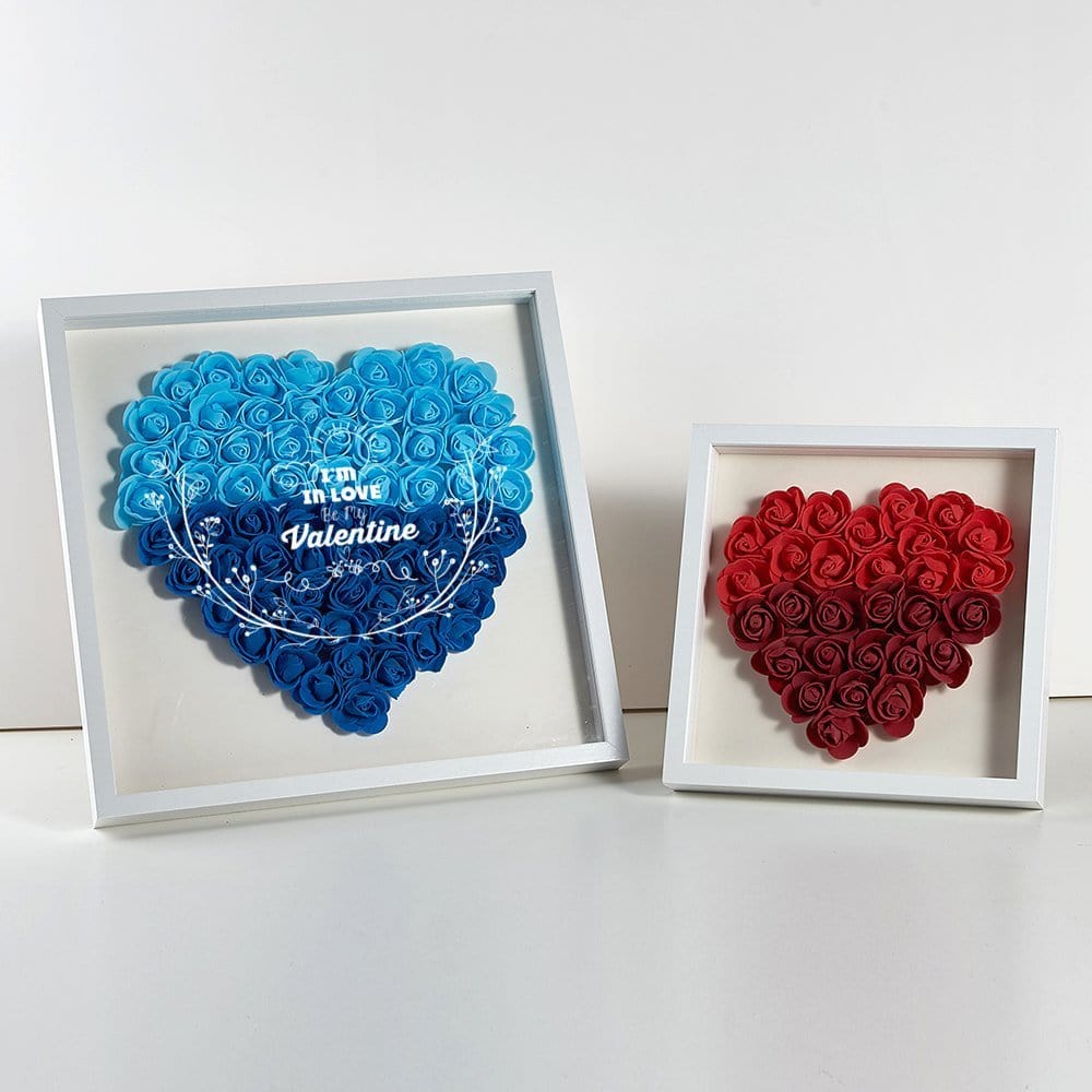 Custom Text Heart-shaped Paper Flower Shadow Box Valentine&