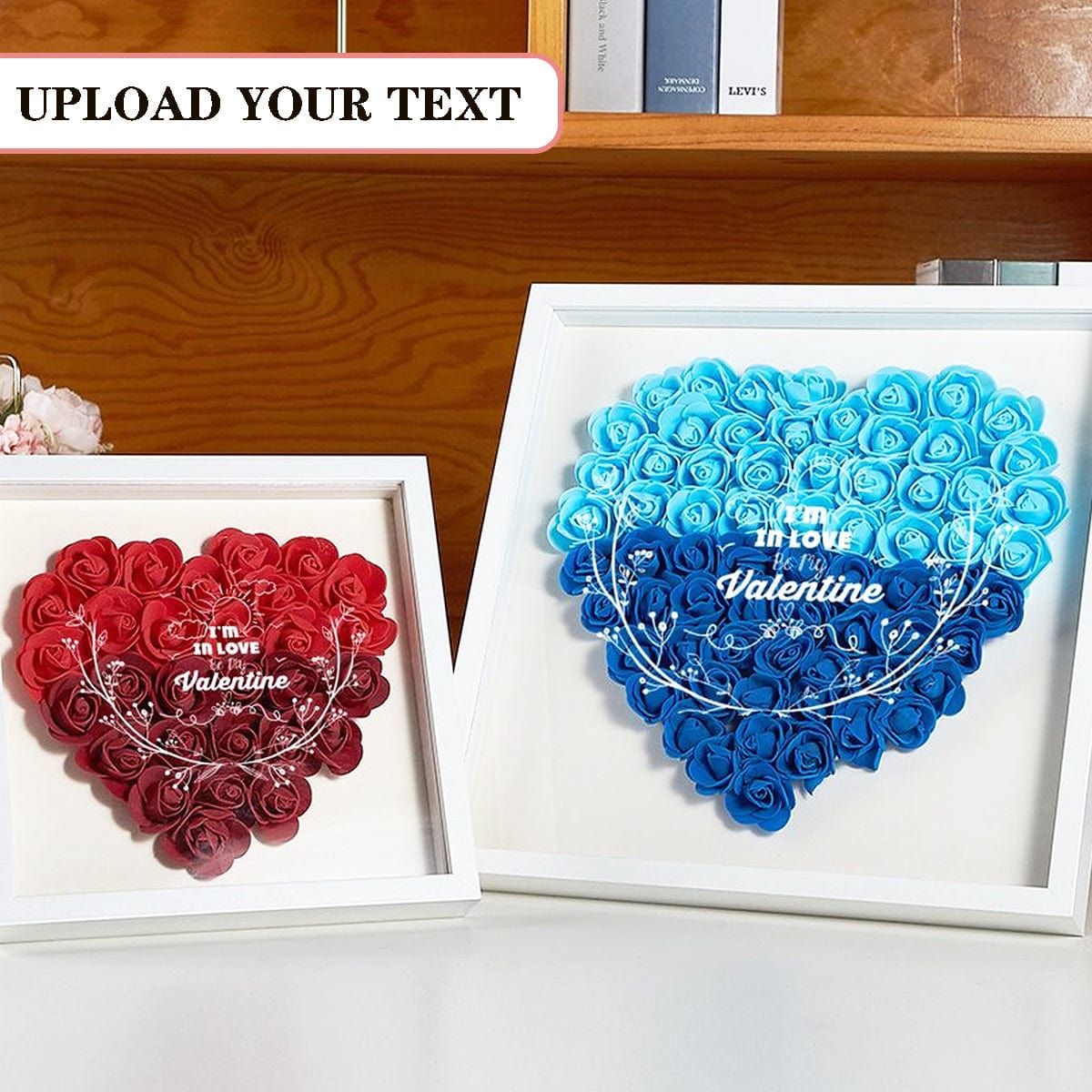 Custom Text Heart-shaped Paper Flower Shadow Box Valentine&