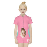 Custom Big Face Short Sleeve Two Piece Tankini Personalized Kid Swimsuit