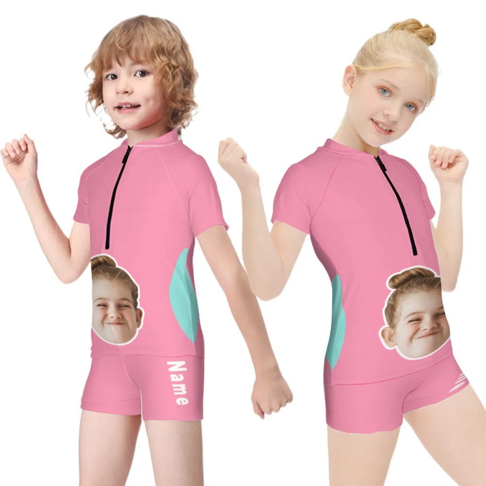 Custom Big Face Short Sleeve Two Piece Tankini Personalized Kid Swimsuit