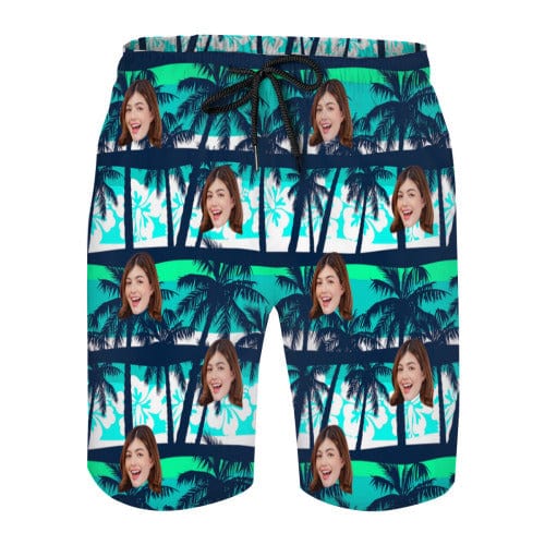 Custom Face Green Trees Seamless Quick Dry Swim Trunks Personalized Swimwear