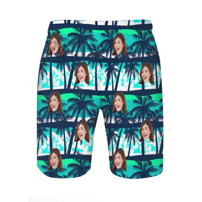 Custom Face Green Trees Seamless Quick Dry Swim Trunks Personalized Swimwear