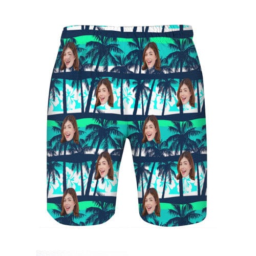 Custom Face Green Trees Seamless Quick Dry Swim Trunks Personalized Swimwear