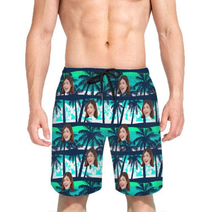 Custom Face Green Trees Seamless Quick Dry Swim Trunks Personalized Swimwear