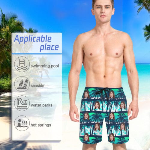 Custom Face Green Trees Seamless Quick Dry Swim Trunks Personalized Swimwear