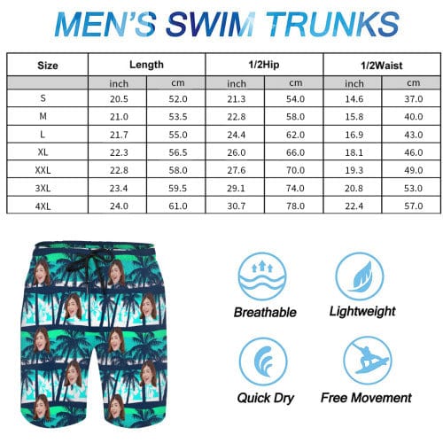 Custom Face Green Trees Seamless Quick Dry Swim Trunks Personalized Swimwear