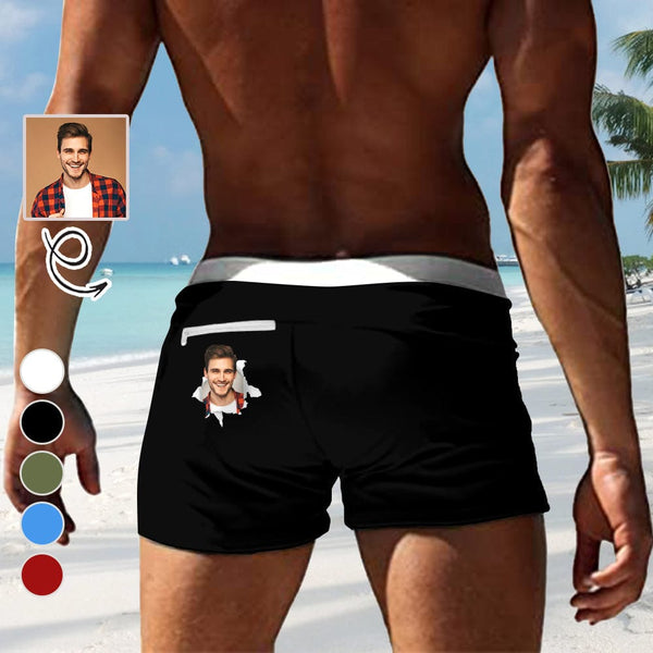 Custom Photo Multicolor Men's Swimwear Short Swim Trunks with Zipper Pocket Personalized Surfing Square Leg Board Shorts