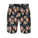 Custom Face Yellow Flowers Quick Dry Swim Trunks Personalized Swimwear