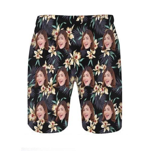 Custom Face Yellow Flowers Quick Dry Swim Trunks Personalized Swimwear