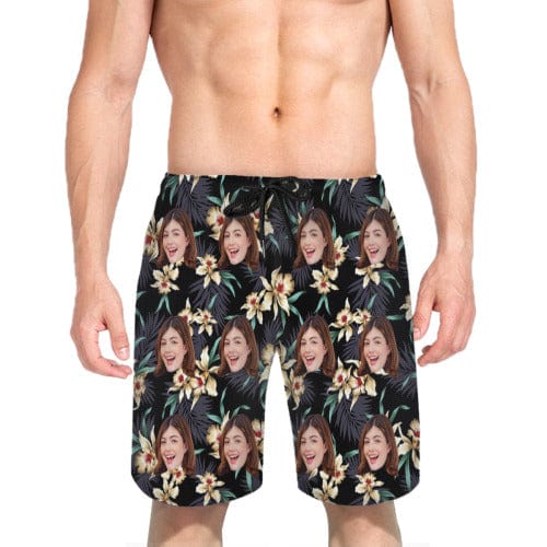 Custom Face Yellow Flowers Quick Dry Swim Trunks Personalized Swimwear