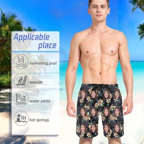 Custom Face Yellow Flowers Quick Dry Swim Trunks Personalized Swimwear