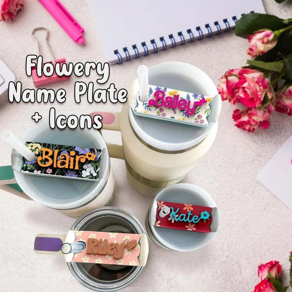 Custom Name Flowers Stanley Name Plate For 40 oz 20 oz/30 oz Tumbler