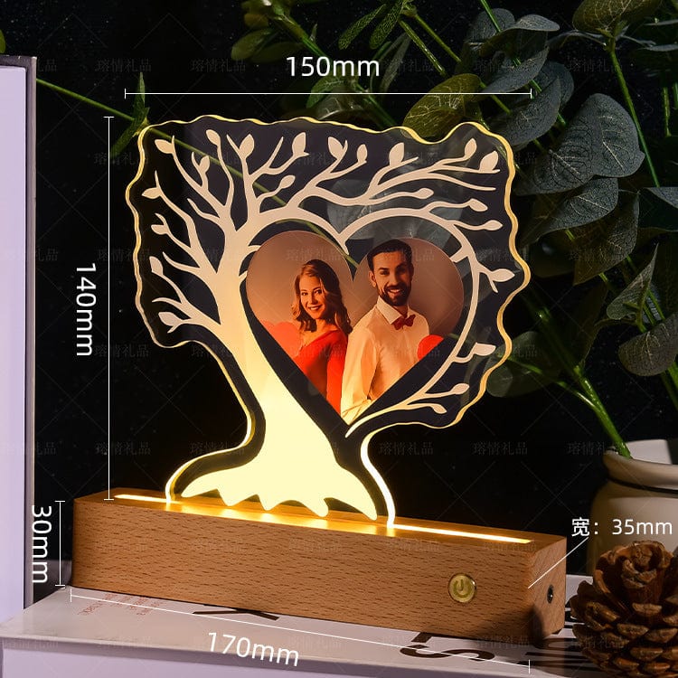 Custom Photo Acrylic Night Light with Wood Base Custom Photo Collage LED Light Father Day Gift