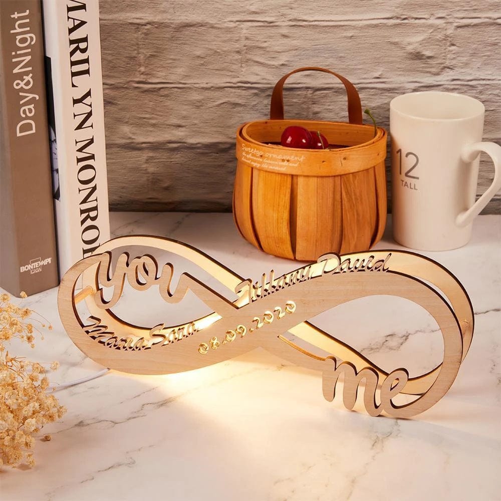 Custom Name&amp;Date  Wooden Infinity Light Engraved Wooden Nightlight Wedding Anniversary Valentine Gift