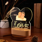 Custom Photo Acrylic Night Light with Wood Base Custom Photo Collage LED Light Father Day Gift