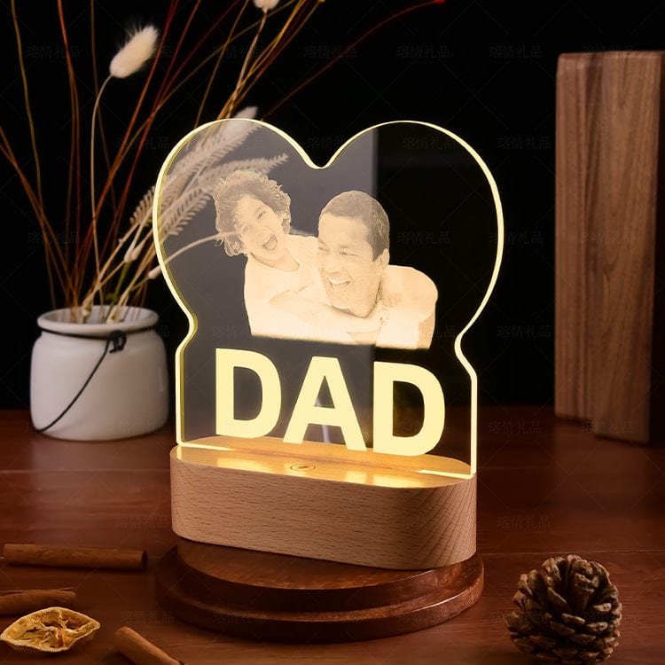 Custom Photo Acrylic Night Light with Wood Base Custom Photo Collage LED Light Father Day Gift