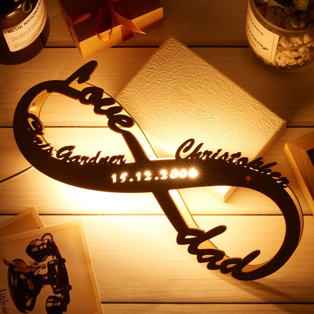 Custom Name&amp;Date  Wooden Infinity Light Engraved Wooden Nightlight Wedding Anniversary Valentine Gift