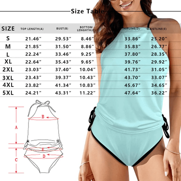 Custom Face Womens Sexy Halter Tummy Control Swimsuit Tankini Top Sets Fashion Two Piece Bathing Suit with Tie Side