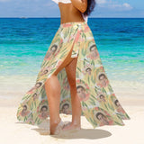 Custom Face Sunset Women's Knotted Long Cover up Personalized Sarongs Beach Wrap