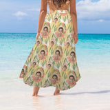 Custom Face Sunset Women's Knotted Long Cover up Personalized Sarongs Beach Wrap