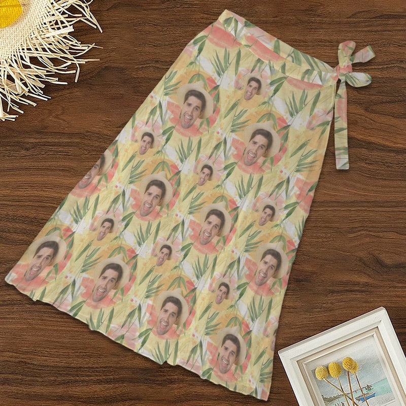 Custom Face Sunset Women's Knotted Long Cover up Personalized Sarongs Beach Wrap