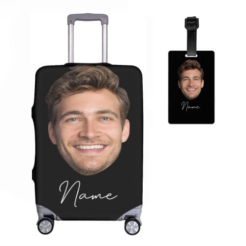 Custom Face Luggage Cover and Luggage Tag Combination Personalized Suitcase Protector for Traveling