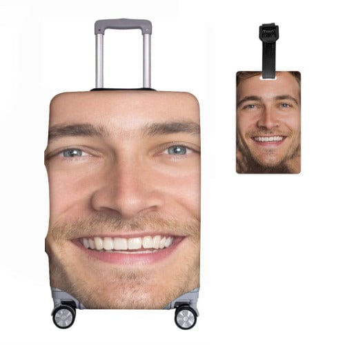 Custom Face Luggage Cover and Luggage Tag Combination Personalized Suitcase Protector for Traveling