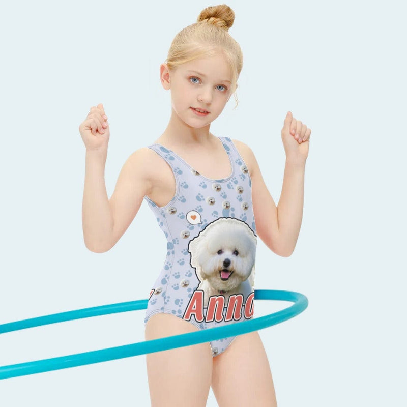 Custom Pet Face Name One Piece Kid's Swimsuit Personalized Swimsuit For Children