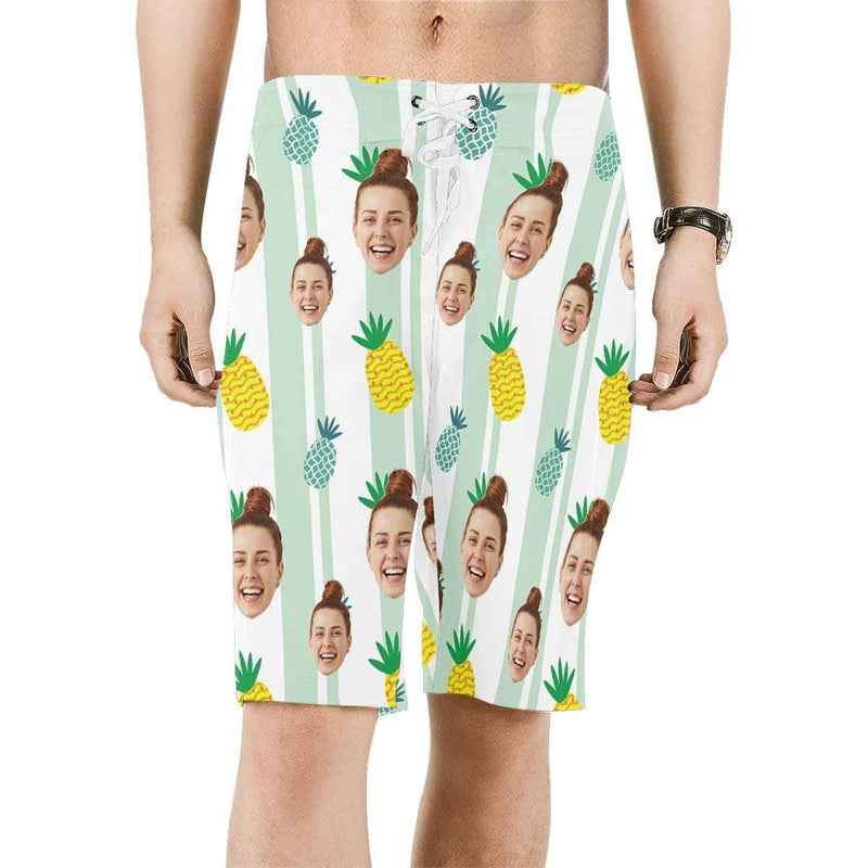 Custom Face Pineapple Personalized Photo Men's Beach Shorts Drawstring Shorts