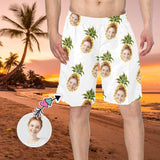 Custom Face Pineapple White Personalized Photo Men's Elastic Beach Shorts