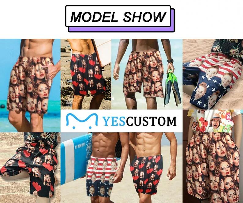 Custom Face Pineapple White Personalized Photo Men's Elastic Beach Shorts