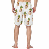 Custom Face Pineapple White Personalized Photo Men's Elastic Beach Shorts