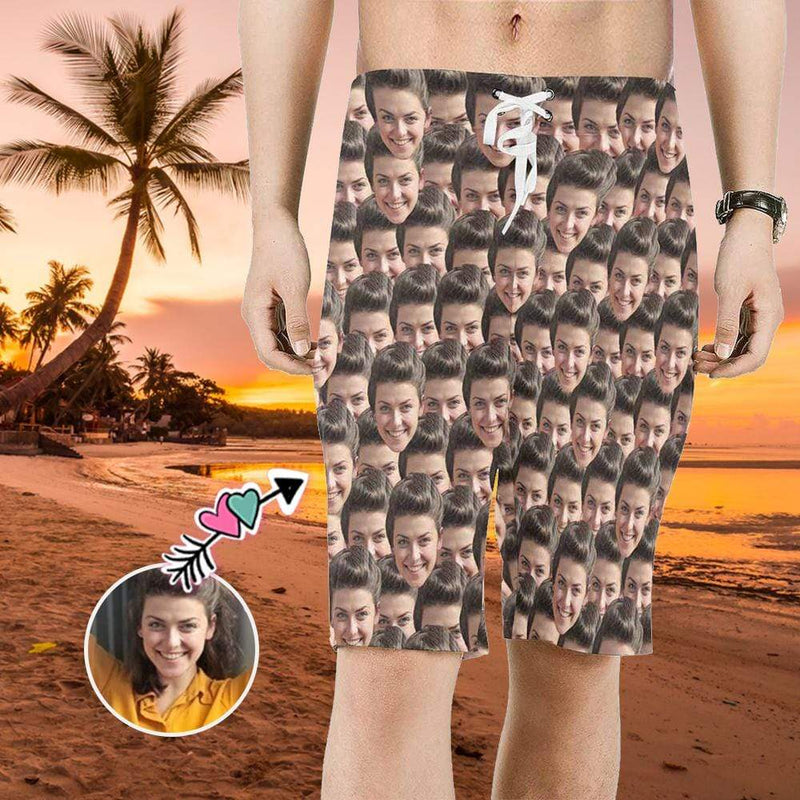 Custom Face Seamless Personalized Photo Men's Beach Short-Drawstring Shorts