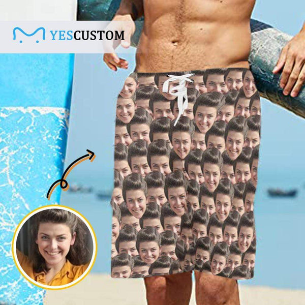 Custom Face Seamless Personalized Photo Men's Beach Short-Drawstring Shorts