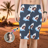 Custom Face Shark Personalized Photo Men's Beach Shorts Drawstring Shorts