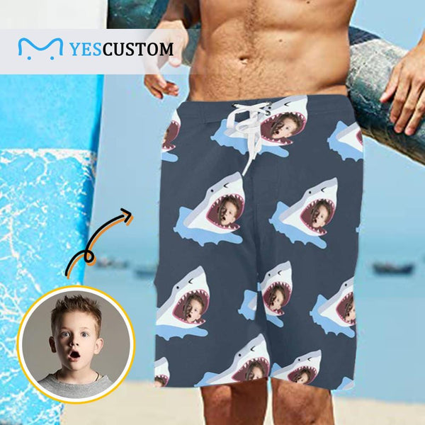 Custom Face Shark Personalized Photo Men's Beach Shorts Drawstring Shorts